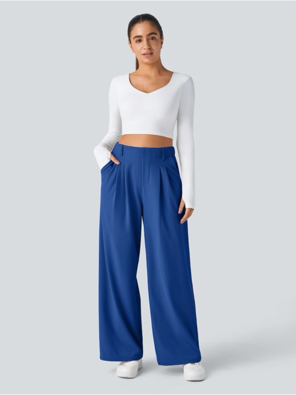Halara Flex™ High Waisted Pocket Wide Leg Waffle Work Pants (Size S Petite)